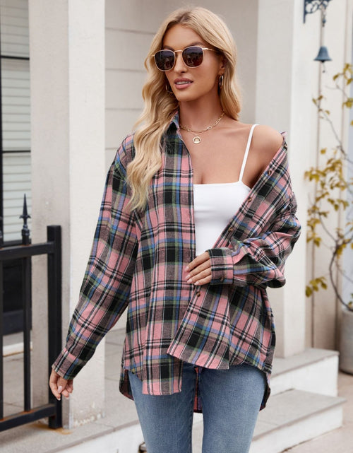 Load image into Gallery viewer, Pocketed Plaid Collared Neck Long Sleeve Shirt
