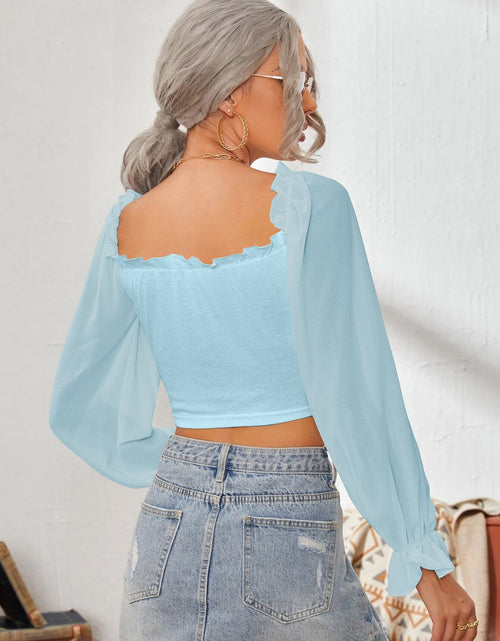 Load image into Gallery viewer, Mesh Sweetheart Neck Flounce Sleeve Top
