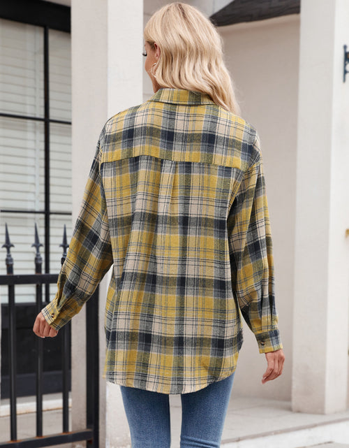 Load image into Gallery viewer, Pocketed Plaid Collared Neck Long Sleeve Shirt
