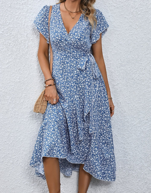 Load image into Gallery viewer, Printed Surplice Flutter Sleeve Midi Dress
