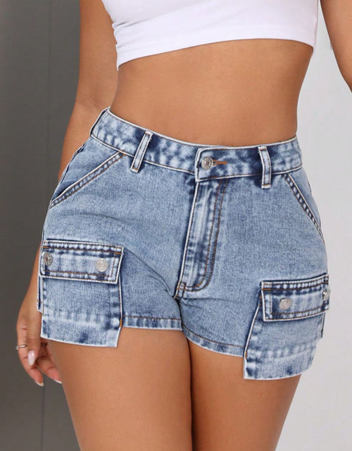 Load image into Gallery viewer, Mid-Rise Waist Denim Shorts with Pockets
