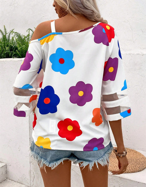 Load image into Gallery viewer, Flower Asymmetrical Neck Blouse
