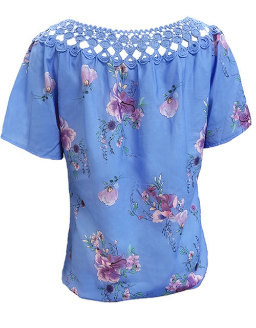 Load image into Gallery viewer, Full Size Printed Tie Neck Short Sleeve Blouse
