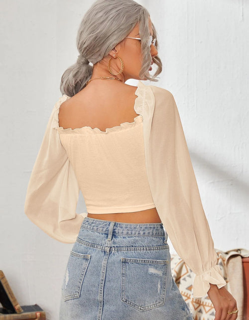 Load image into Gallery viewer, Mesh Sweetheart Neck Flounce Sleeve Top
