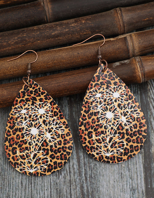 Load image into Gallery viewer, Leopard PU Leather Teardrop Shape Earrings
