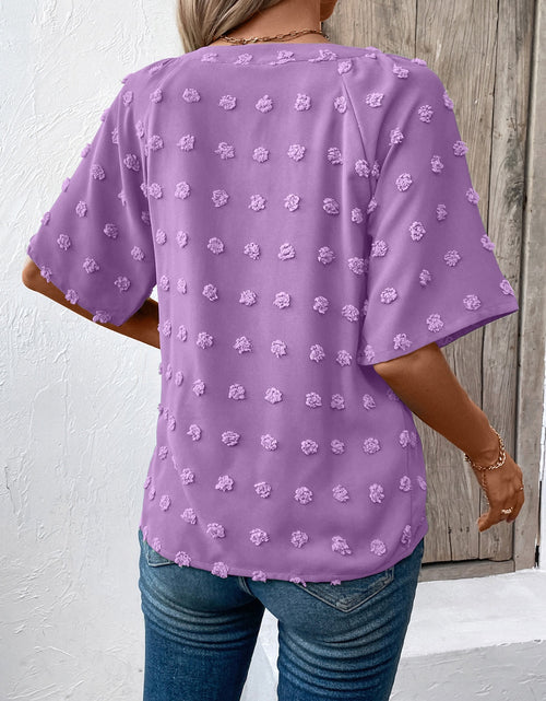 Load image into Gallery viewer, Swiss Dot Notched Half Sleeve Blouse
