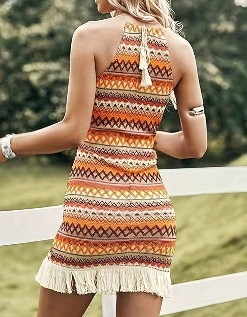 Load image into Gallery viewer, Full Size Fringe Grecian Neck Dress
