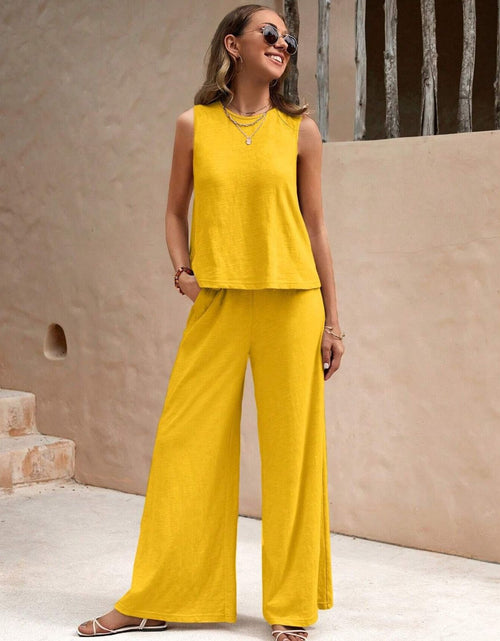 Load image into Gallery viewer, Round Neck Sleeveless Top and Wide Leg Pants Set
