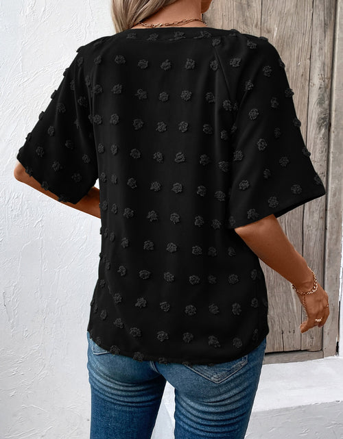 Load image into Gallery viewer, Swiss Dot Notched Half Sleeve Blouse
