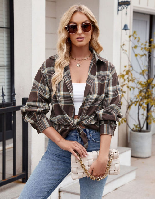 Load image into Gallery viewer, Pocketed Plaid Collared Neck Long Sleeve Shirt
