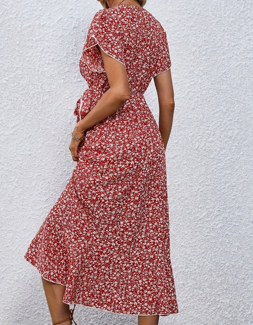 Load image into Gallery viewer, Printed Surplice Flutter Sleeve Midi Dress
