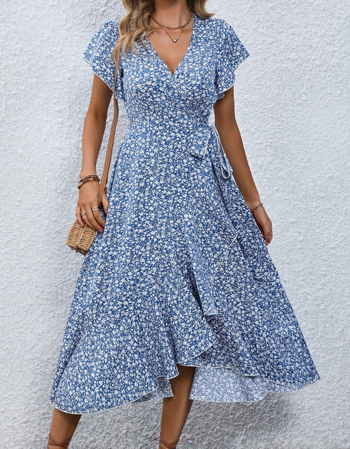 Load image into Gallery viewer, Printed Surplice Flutter Sleeve Midi Dress
