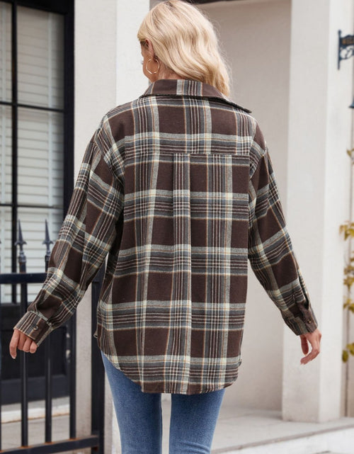 Load image into Gallery viewer, Pocketed Plaid Collared Neck Long Sleeve Shirt
