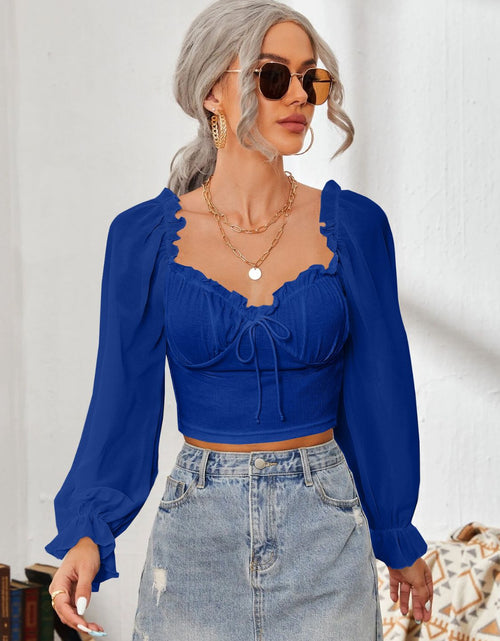 Load image into Gallery viewer, Mesh Sweetheart Neck Flounce Sleeve Top
