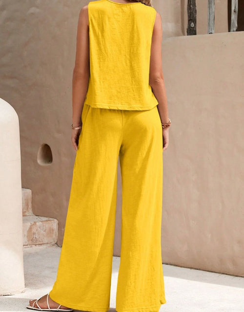 Load image into Gallery viewer, Round Neck Sleeveless Top and Wide Leg Pants Set
