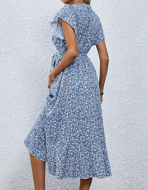 Load image into Gallery viewer, Printed Surplice Flutter Sleeve Midi Dress
