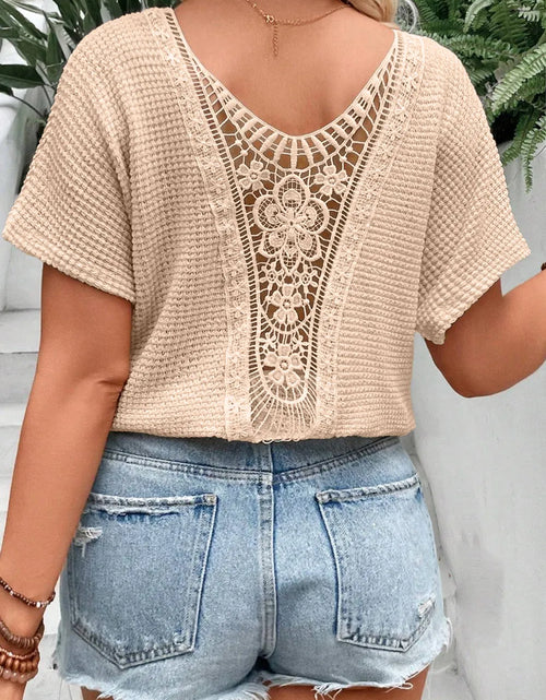 Load image into Gallery viewer, Plus Size Textured Lace Round Neck Short Sleeve T-Shirt
