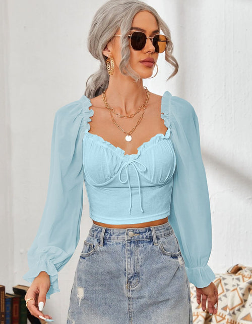 Load image into Gallery viewer, Mesh Sweetheart Neck Flounce Sleeve Top
