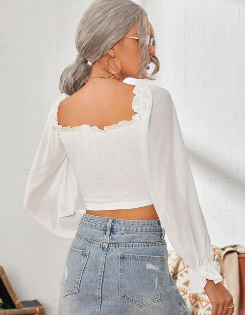 Load image into Gallery viewer, Mesh Sweetheart Neck Flounce Sleeve Top
