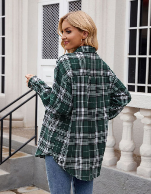 Load image into Gallery viewer, Pocketed Plaid Collared Neck Long Sleeve Shirt
