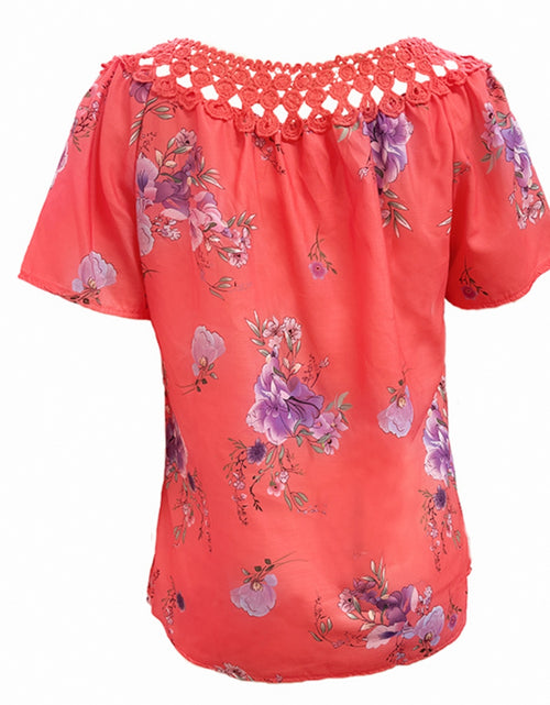 Load image into Gallery viewer, Full Size Printed Tie Neck Short Sleeve Blouse
