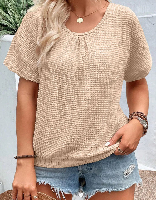 Load image into Gallery viewer, Plus Size Textured Lace Round Neck Short Sleeve T-Shirt
