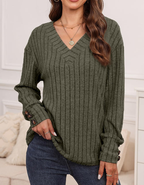 Load image into Gallery viewer, Ribbed V-Neck Long Sleeve T-Shirt
