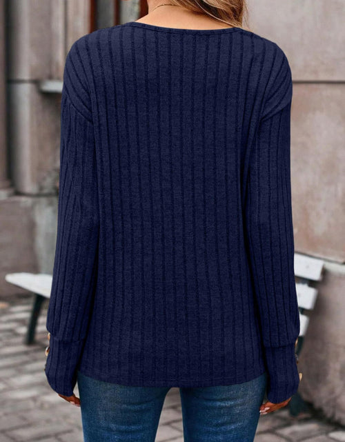 Load image into Gallery viewer, Ribbed V-Neck Long Sleeve T-Shirt
