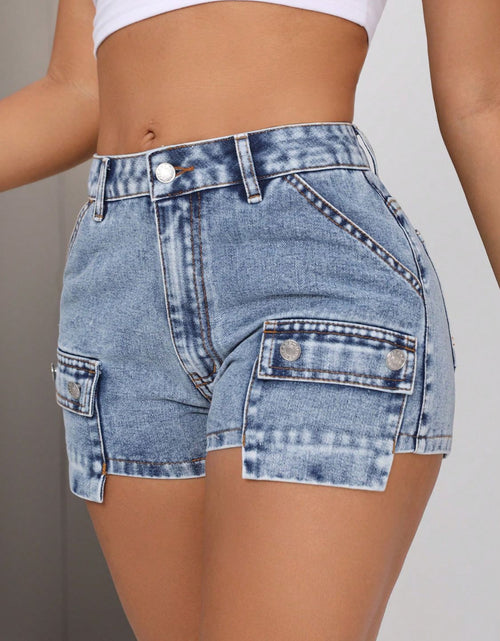 Load image into Gallery viewer, Mid-Rise Waist Denim Shorts with Pockets
