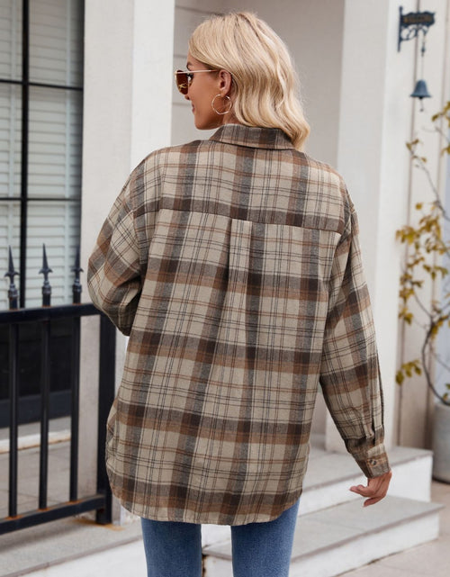 Load image into Gallery viewer, Pocketed Plaid Collared Neck Long Sleeve Shirt
