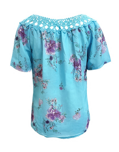 Load image into Gallery viewer, Full Size Printed Tie Neck Short Sleeve Blouse
