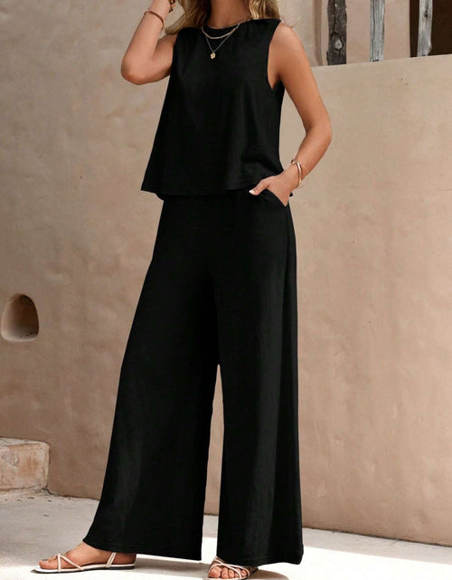 Load image into Gallery viewer, Round Neck Sleeveless Top and Wide Leg Pants Set
