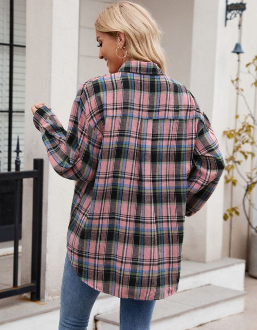 Load image into Gallery viewer, Pocketed Plaid Collared Neck Long Sleeve Shirt
