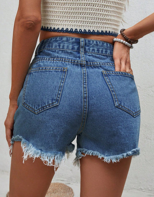 Load image into Gallery viewer, Distressed Raw Hem Denim Shorts
