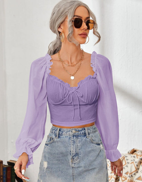 Load image into Gallery viewer, Mesh Sweetheart Neck Flounce Sleeve Top
