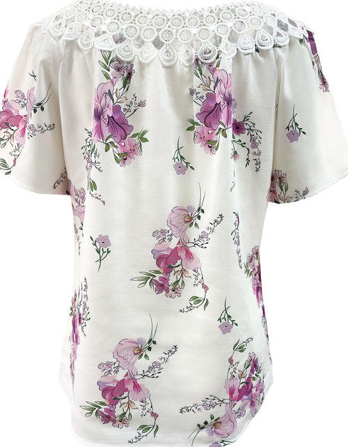 Load image into Gallery viewer, Full Size Printed Tie Neck Short Sleeve Blouse
