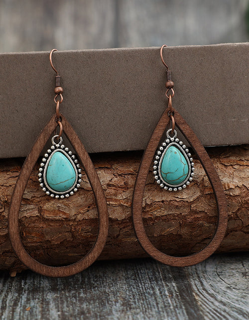 Load image into Gallery viewer, Wooden Turquoise Cutout Teardrop Earrings
