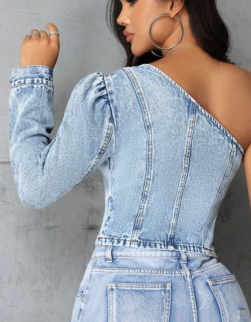 Load image into Gallery viewer, One Shoulder Long Sleeve Denim Top
