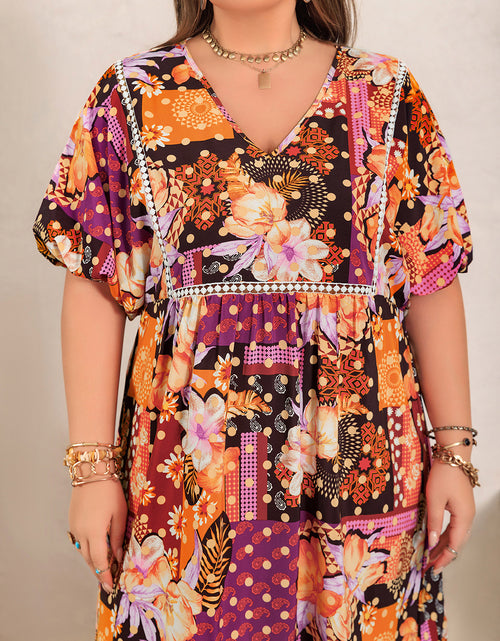 Load image into Gallery viewer, Plus Size Printed V-Neck Half Sleeve Maxi Dress
