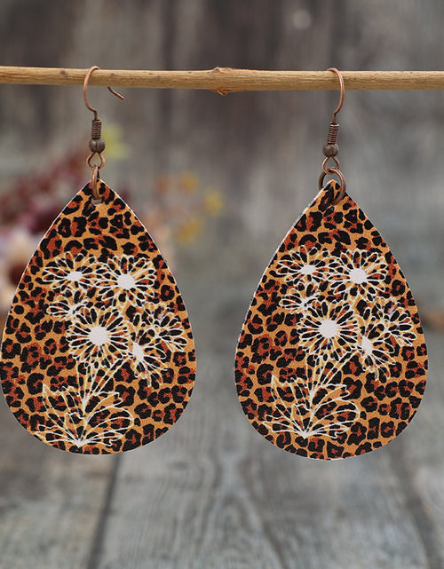 Load image into Gallery viewer, Leopard PU Leather Teardrop Shape Earrings
