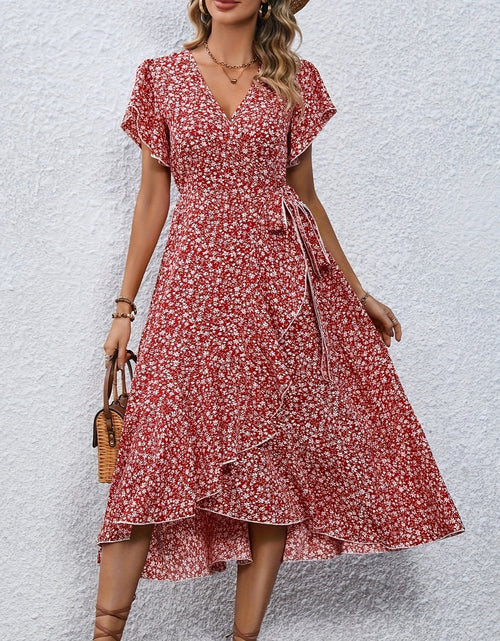 Load image into Gallery viewer, Printed Surplice Flutter Sleeve Midi Dress
