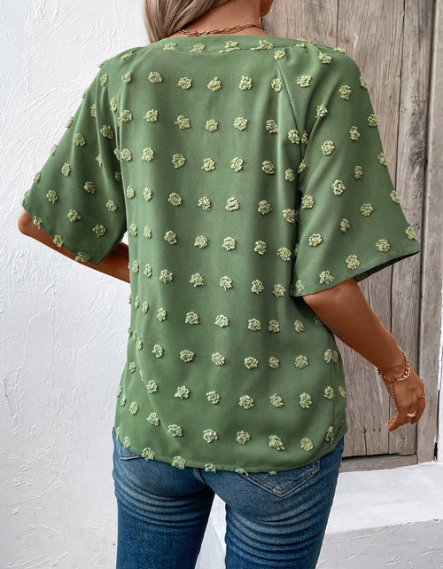 Load image into Gallery viewer, Swiss Dot Notched Half Sleeve Blouse
