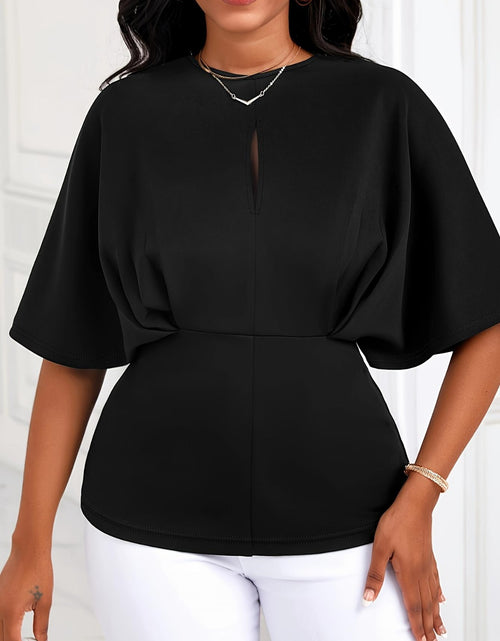 Load image into Gallery viewer, Plus Size Ruched Round Neck Half Sleeve Blouse
