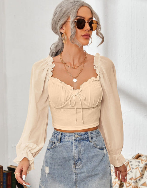 Load image into Gallery viewer, Mesh Sweetheart Neck Flounce Sleeve Top
