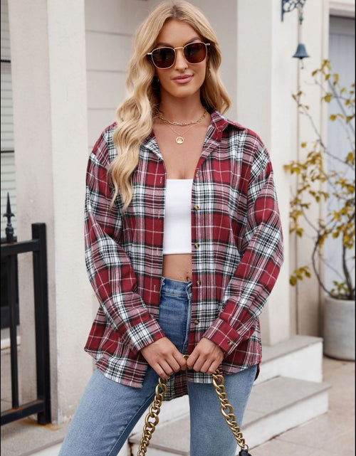 Load image into Gallery viewer, Pocketed Plaid Collared Neck Long Sleeve Shirt
