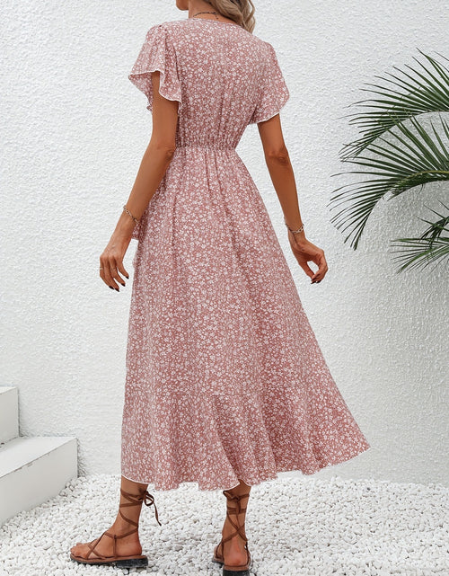 Load image into Gallery viewer, Printed Surplice Flutter Sleeve Midi Dress
