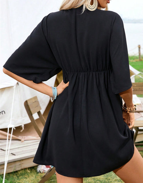 Load image into Gallery viewer, Embroidered Plunge Half Sleeve Mini Dress
