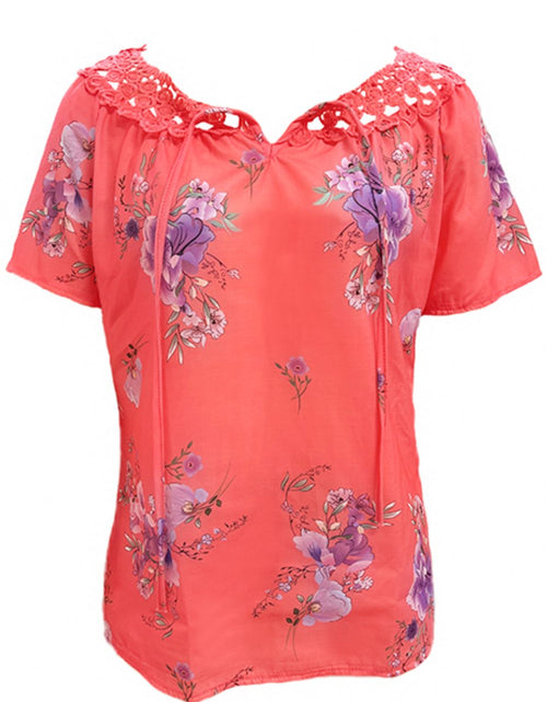 Load image into Gallery viewer, Full Size Printed Tie Neck Short Sleeve Blouse
