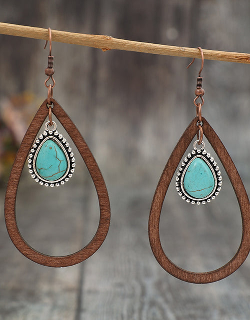 Load image into Gallery viewer, Wooden Turquoise Cutout Teardrop Earrings
