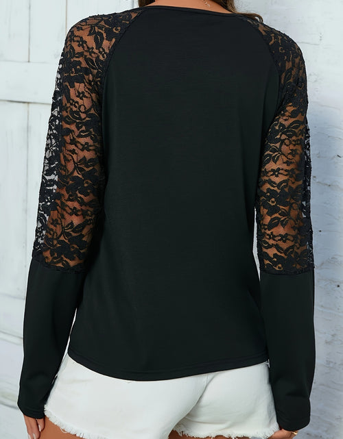 Load image into Gallery viewer, Lace Notched Long Sleeve Blouse
